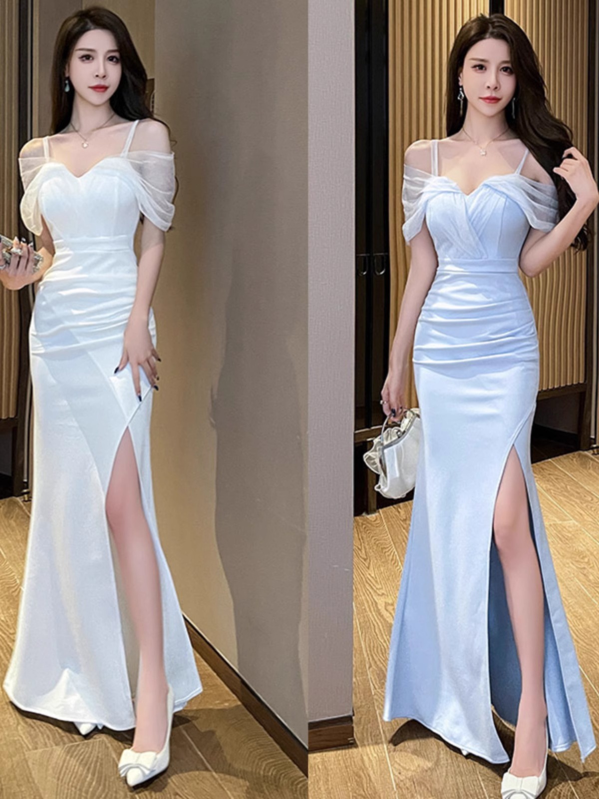 夏の開叉バッグヒップロングスカート