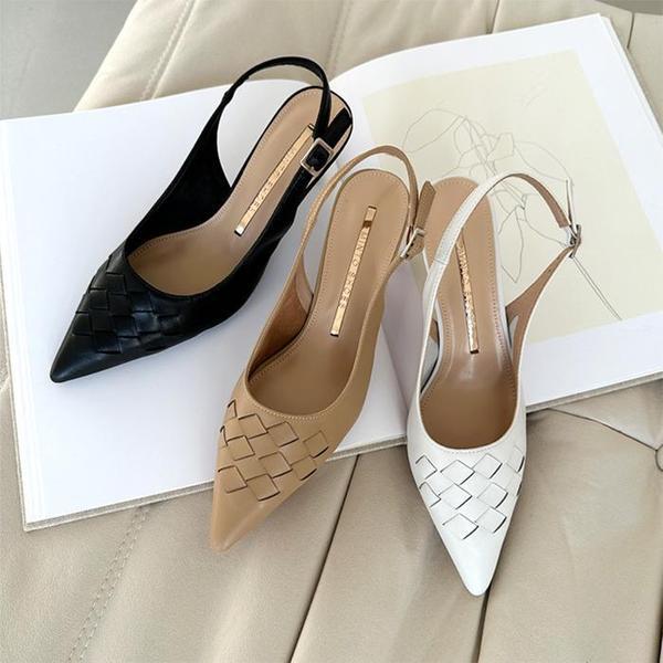 女性牛革ウィービングポイントスリングバックヒール
