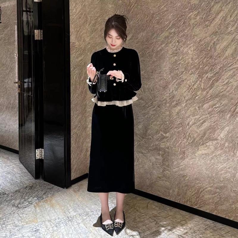 涼しく楽ちんセットアップ23の新型レースの偽の2つの気質のワンピースは腰を伸ばしてつなぎ合わせます韓国ファッション アウター