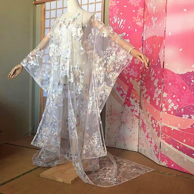 チュール打掛 オーガンジー打掛 着物 3D立体的な刺繍 うす衣 レース羽織 ウエディングドレス お色