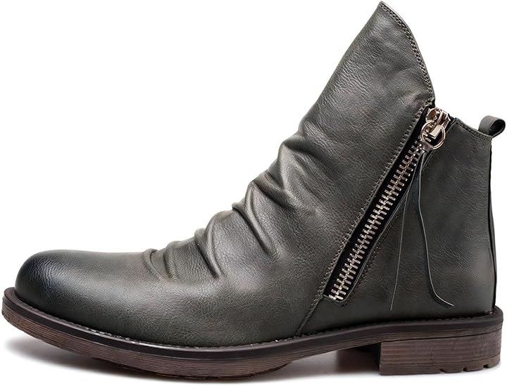 クロス レザーブーツ メンズ サイドジップ バイク ショートブーツ ファスナー付き 紐なし カジュアル ジッパー ビジネス おしゃれ かっこいい 履きやすい(グレー, 25.0 cm) 5,438円