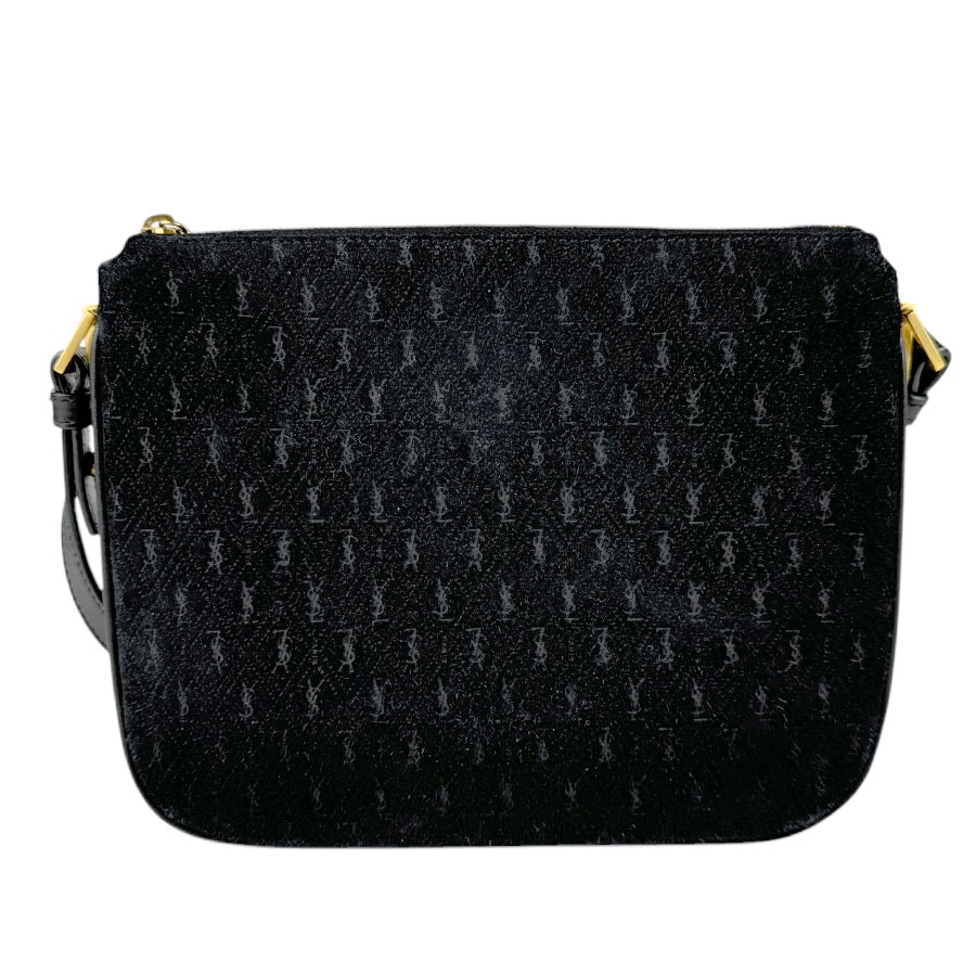サンローラン SAINT LAURENT 斜め掛けショルダーバッグ スエード/レザー ブラック ゴールド レディース n1029