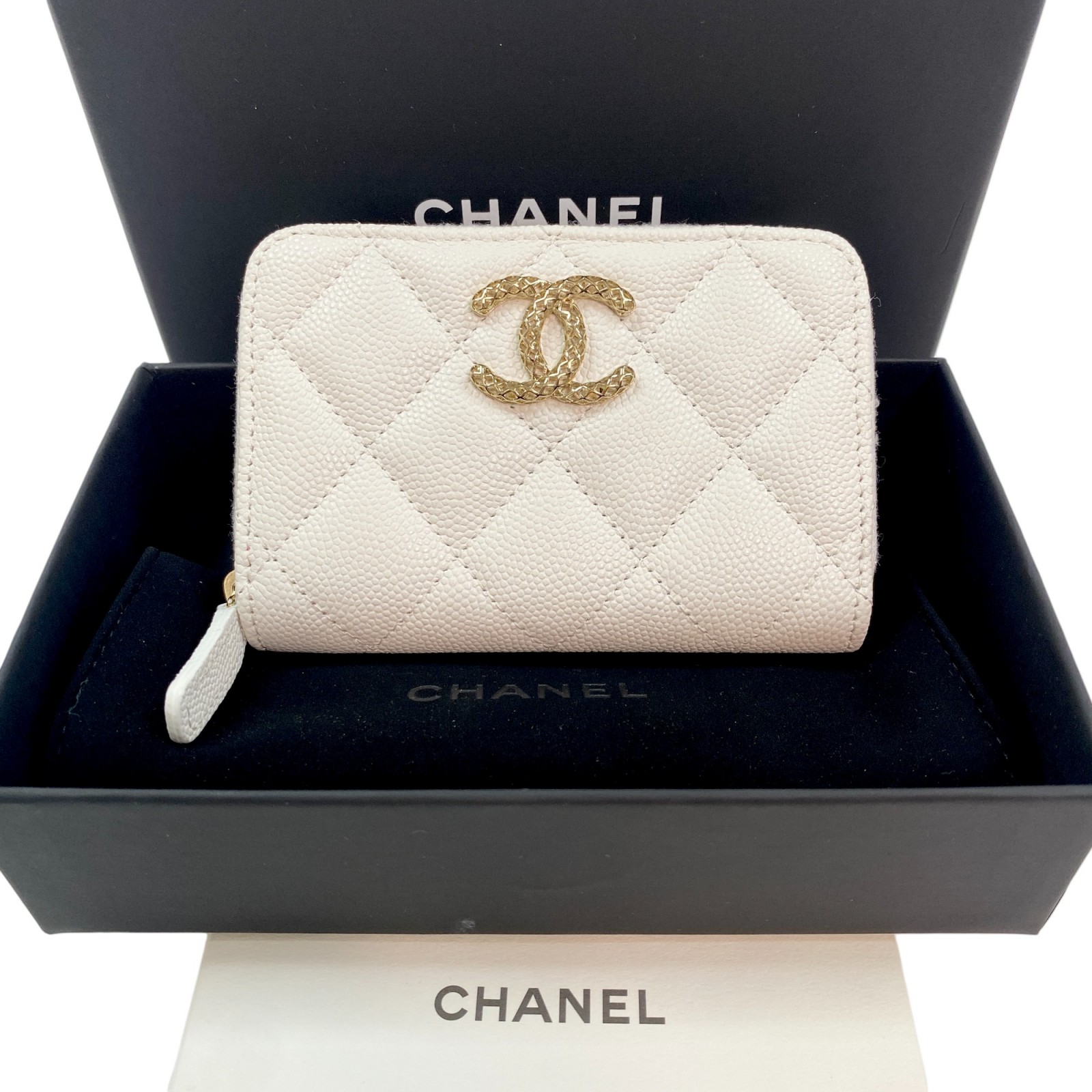【中古】美品 CHANEL ココマーク レディース コインケース キャビアスキン ココマーク ブリリアント ホワイト