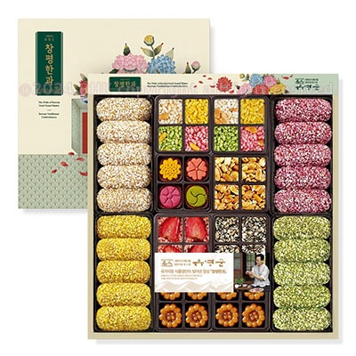 【韓菓（ハングァ) 贈り物セット 昌平1号 1段構成】 高級風呂敷付き 韓国お菓子 韓国 お菓子 プレゼントギフト 詰め合わせ［韓国伝統菓子］/米水飴油菓/モチ米油菓セット/ユグァ