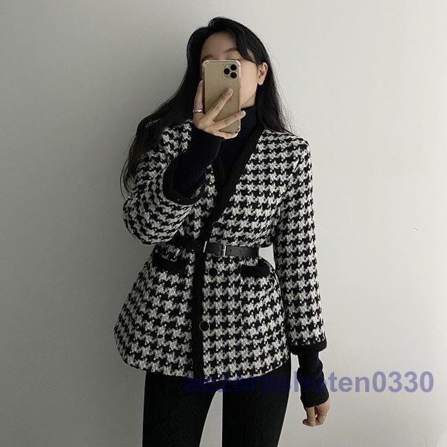トレンチコート レディース チェスターコート 千鳥柄 ピーコート コート ニット アウター 秋 春