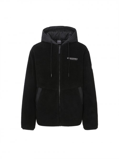 Air fleece hooded padded jacket (BLACK)