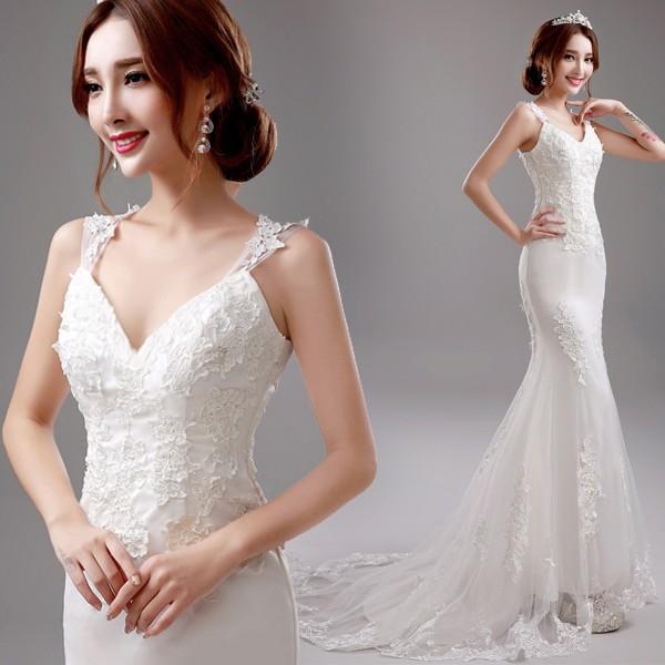 マーメイドドレス ウエディングドレス 安い ロングドレス 結婚式 ブライダル ウェディングドレス 二次会 マーメイドラインドレス バックレス 大きいサイズ-767