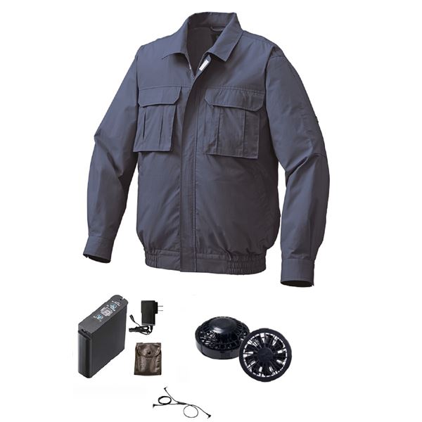 綿薄手脇下マチ付 空調服 [ファン色：BK NB 5L] リチウムバッテリーセット