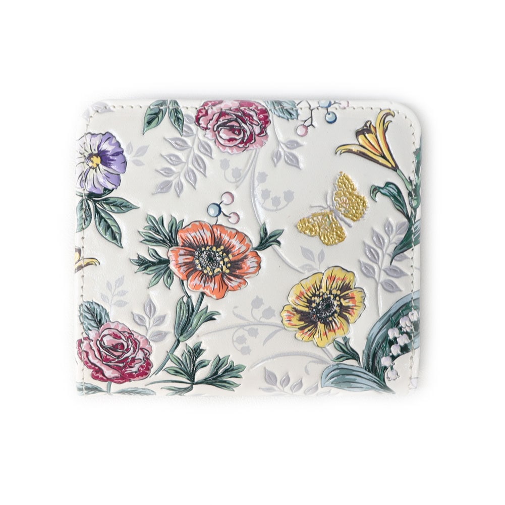 友禅染 二つ折り 財布 L字ファスナー ガーデン 柄 ボタニカル 江戸小紋 サイフ 2つ折り ミニ財布 浅草 文庫革