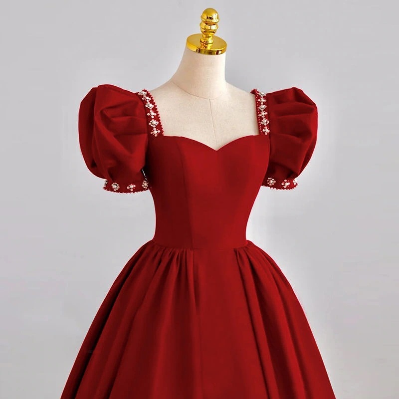 ウェア花嫁レッドウェディングプリンセスホーム婚約イブニングドレスレディースチュチュスカート毎日着用可能 ウェディングドレス