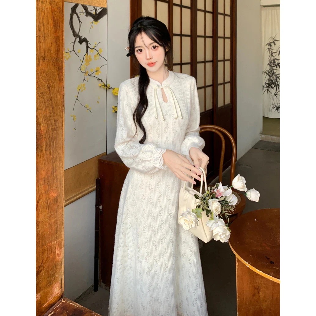 【送料無料】2025 プラスサイズの女性の新しい中国風改良された古代スタイルのチャイナドレス初春スリムレース気質ミッドレングスドレス 母の日のプレゼント