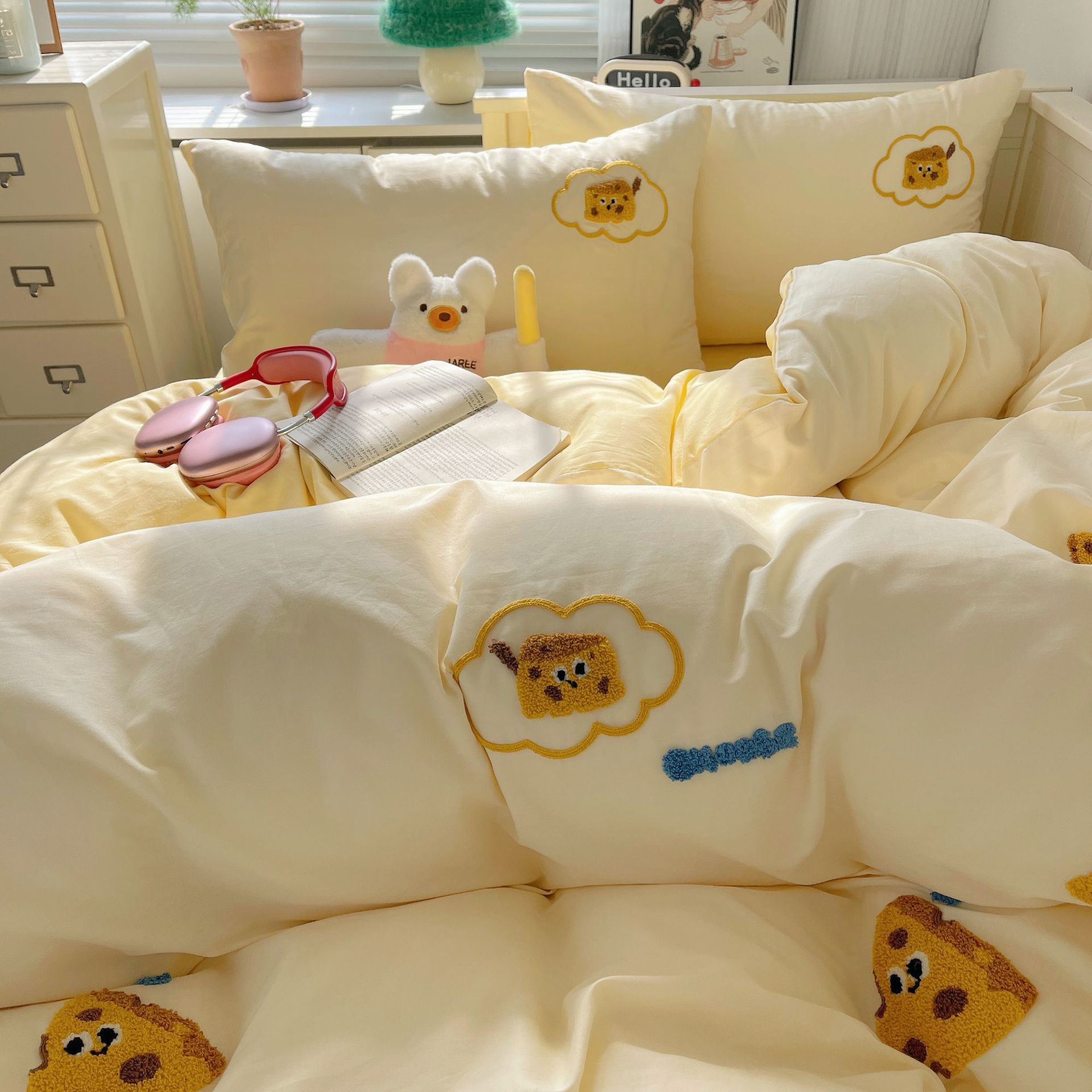 ins全綿水洗綿ベッド上4点セット60本純綿タオル刺繍子供ベッド品寮3点セット4