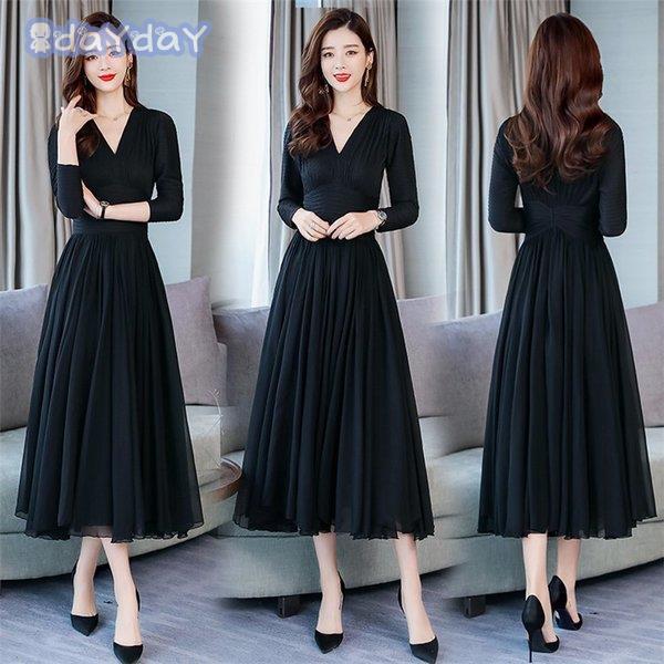 ロングワンピース レディース ワンピース 長袖 マキシ丈 きれいめ 体型カバー 着痩せ 大きいサイズ 上品 フォーマル Vネック 大人 30代 40代 50代