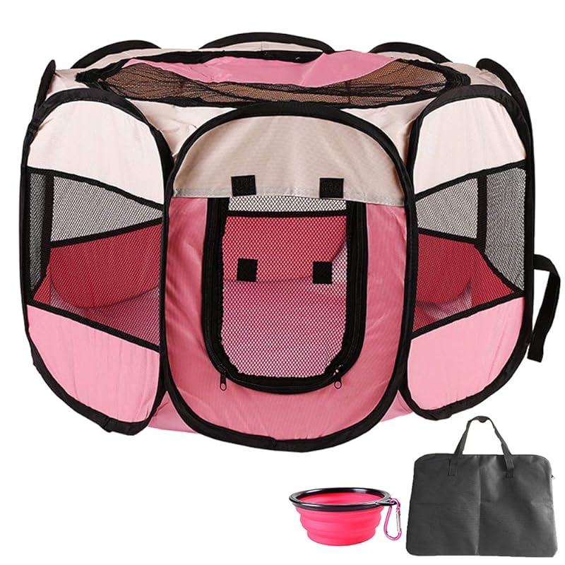 Enkarl ペットサークル 折りたたみ 八角形 メッシュサークル ペットテント 通気性 アウトドア 防水 ペットハウス 子犬プレイペン 猫の分娩室 コンパクト 持ち運び 軽量 ペット用ケージ 屋内屋