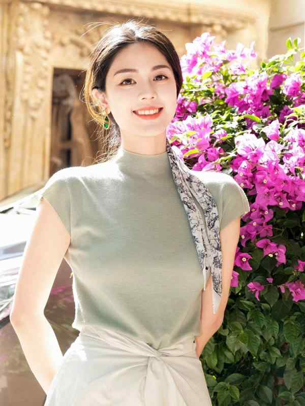 ハイネック 半袖 レディース 大人 夏 トップス スカート ロング丈 スリムフィット おしゃれ 無地 上品 フレンチ フェアリー 緑 お出かけ 5,235円