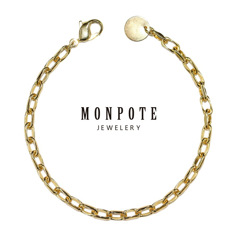 モンポット ブレスレット レディース 変形小豆チェーン イエローゴールド 普段使い おしゃれ プレゼント 大人 女性 誕生日 シルバーアクセサリー きれい シンプル 結婚祝い 結婚記念日 母 妻 彼女