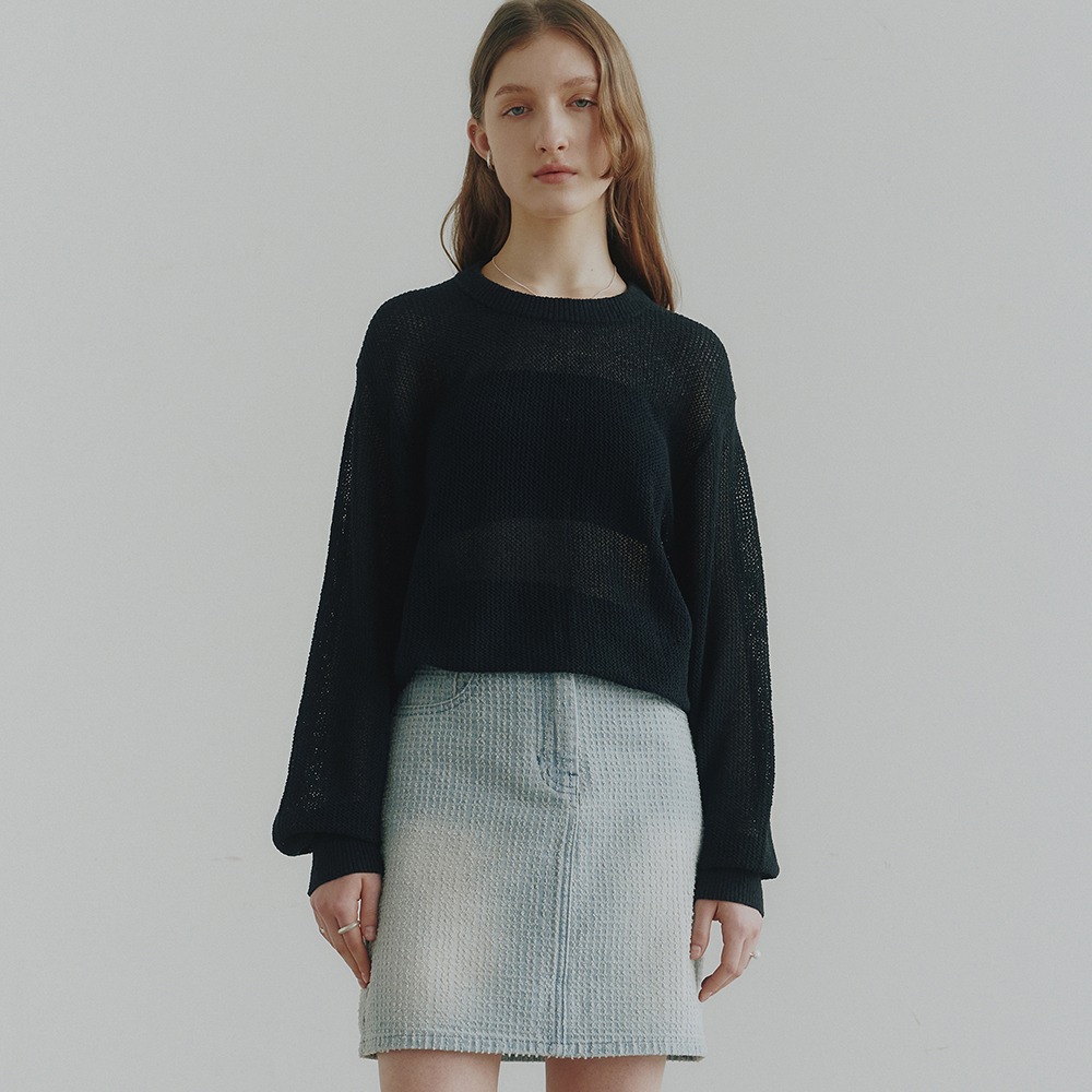 【NOIER 】 COTTON-NET LOOSE-FIT KNIT : BLACK