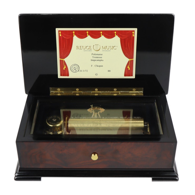 美品 REUGE リュージュ 輸入雑貨 AXA.72.5650.000.0088 オルゴール 72弁 3曲 ウッド ブラウン系 ゴールド金具 Polonaise Tristes【本物保証】 96,800円