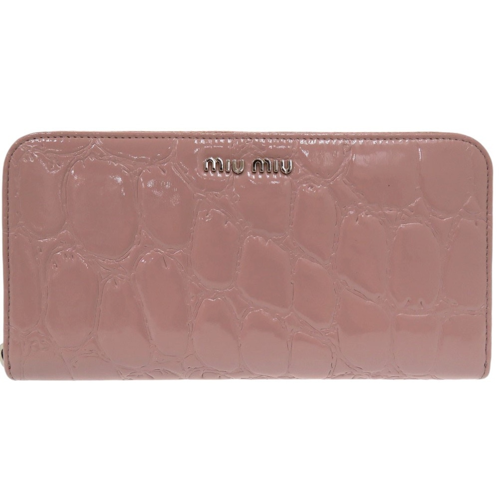 美品 クロコ　型押し　ラウンドファスナー パテントレザー 5ML506 長財布 レザー//ポリエステル ムゲット 1136【中古】 レディース