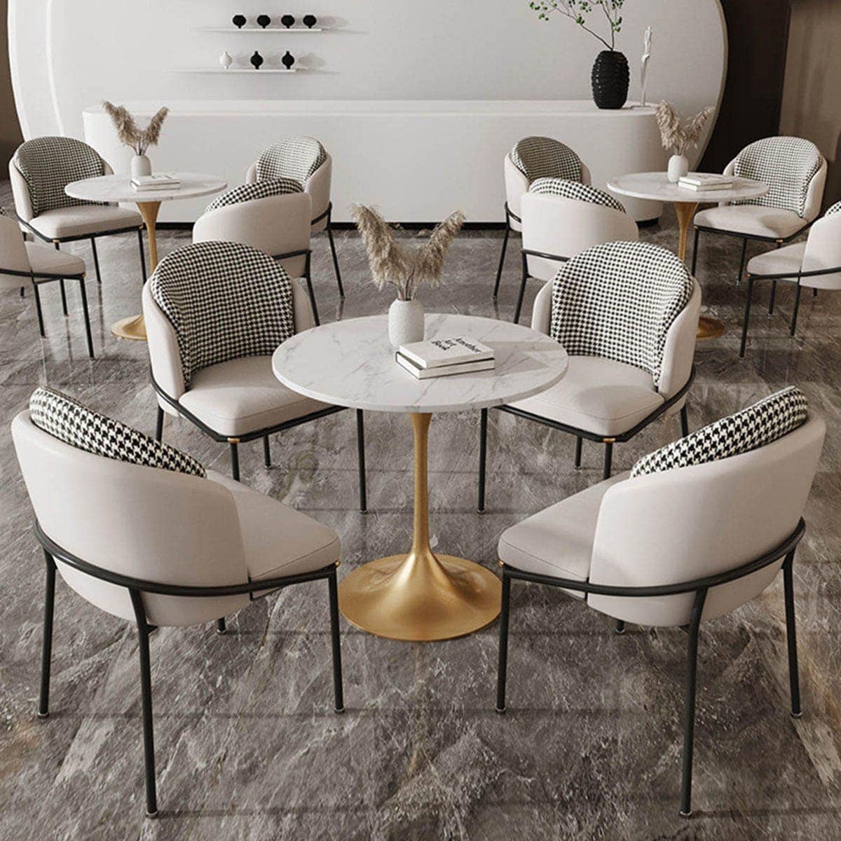 ラウンジ ダイニングチェア ラウンジチェア ロビーチェア レストラン シック 感 2トーンカラー 千鳥格子 PUレザー ラウンジチェア 韓国インテリア チェア カフェ 椅子 レトロ 21,610円