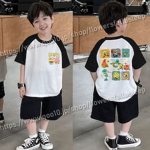 スボンジボーブ 超可愛い 綿 子供服 半袖 春 秋 Tシャツ トップス キッズ キャラクター 通学着 通園着