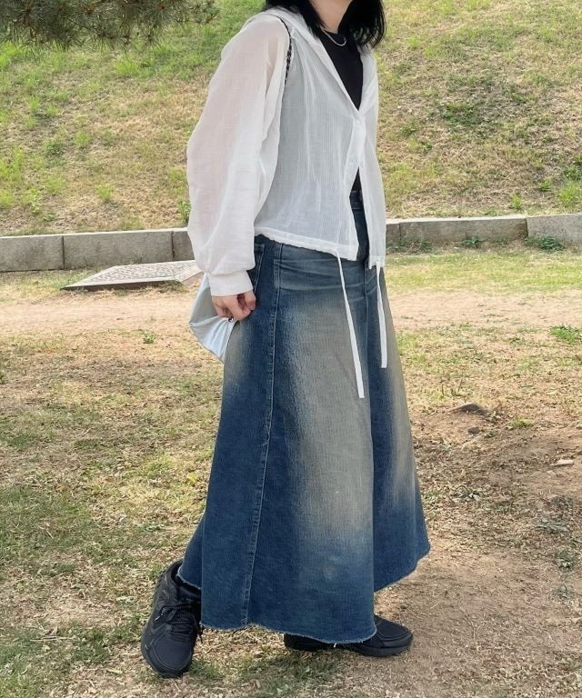 [ビンテージユニーク/フィット保障!] ビンテージウォッシングロングデニムスカート(1color)