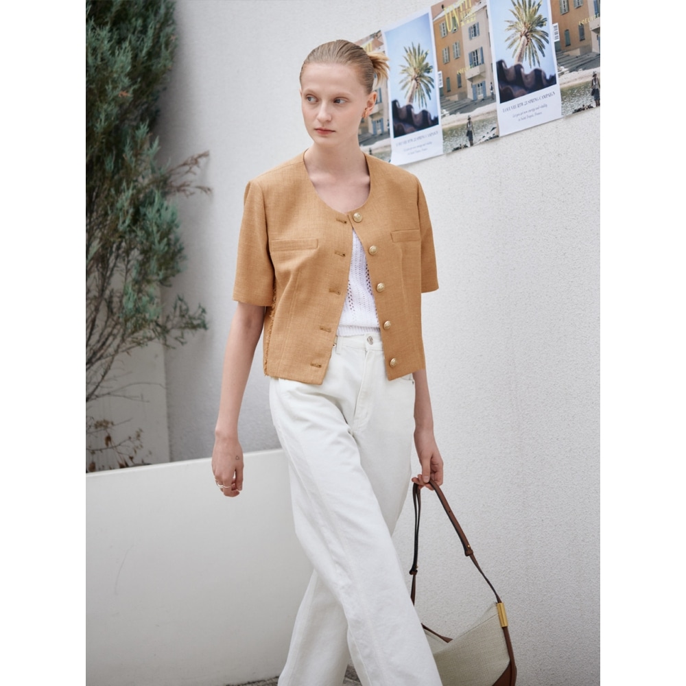 LOEUVRE ラウンドネック フリンジ ジャケット SW3MJ212 92