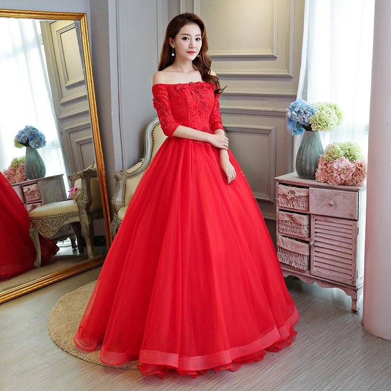 カラードレス ロングドレス二次会 パーティードレス 花嫁 ウェディングドレス コンサート 披露宴 結婚式 演奏会ステージ衣装 レッド