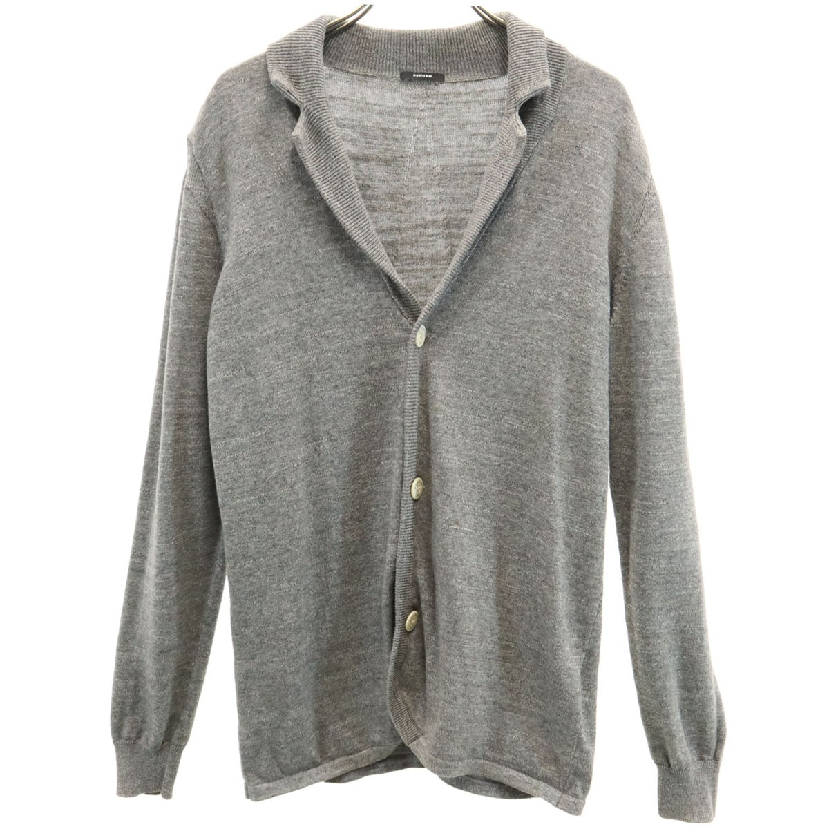 長袖 オープンカラー カーディガン S グレー系 ニット メンズ 古着