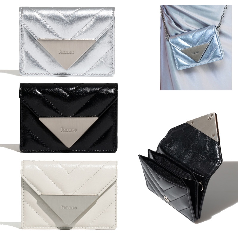 CRINKLE TRIANGLE QUILTING POCKET D - ECRU / BLACK / SILVER / Dリング別売りでマイクロバックの利用可能 / アコーディオンスロット