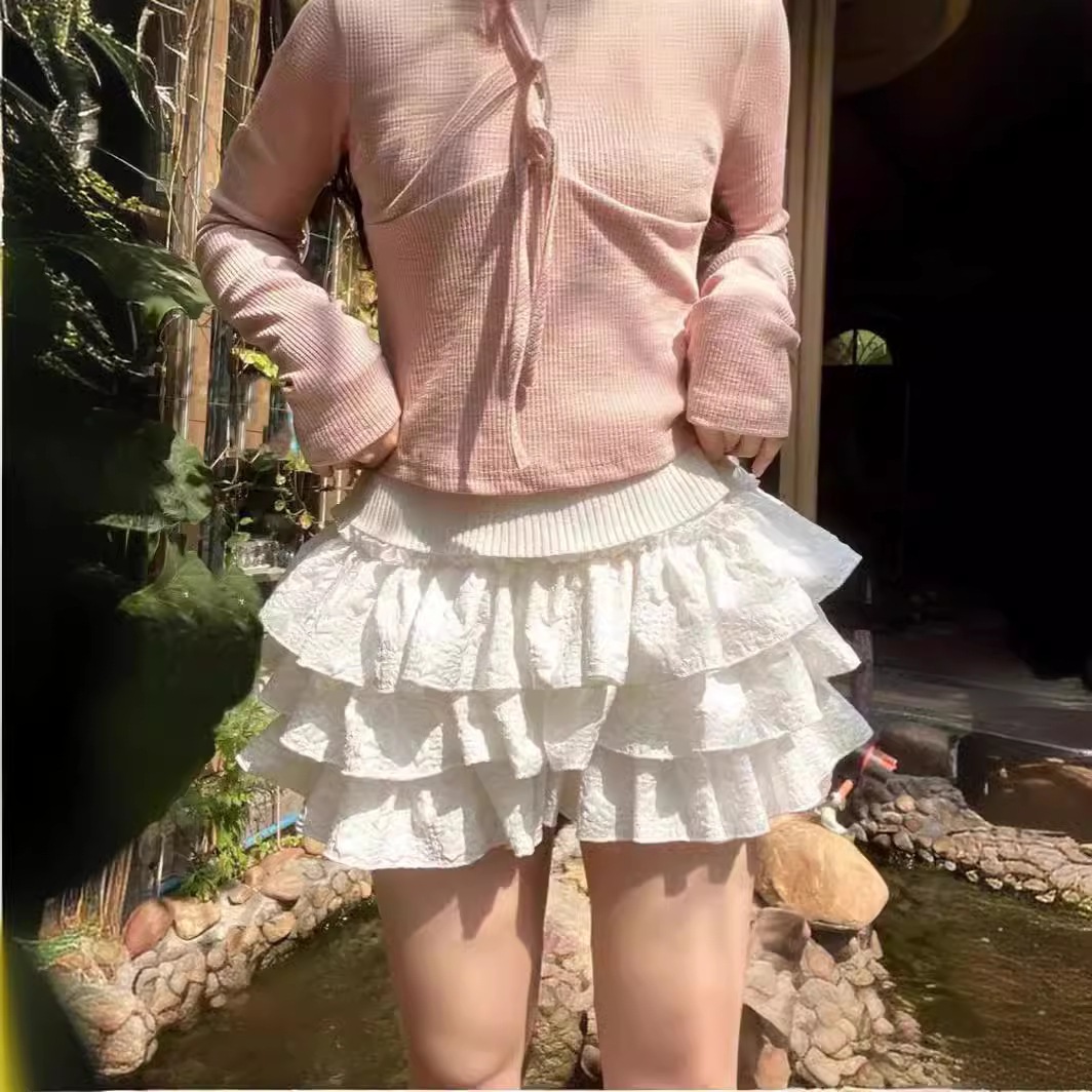 【1つ買うと10つ無料】バレエスタイルのケーキスカート女性のハイウエストスリムで多用途の圧縮されたしわの小さな腫れた小さな短いスカートパンツ