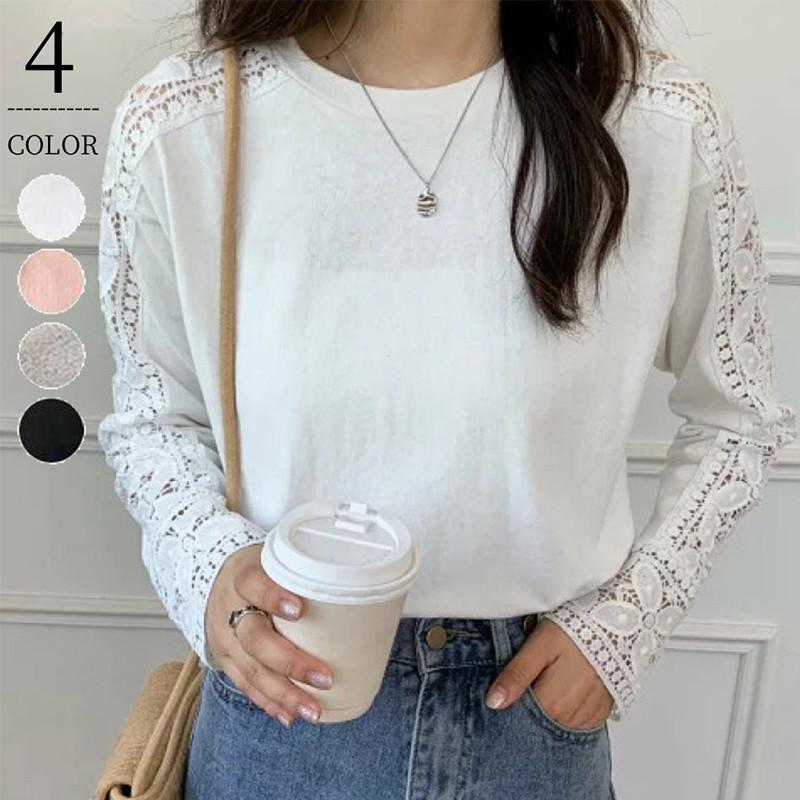 tシャツレディース長袖カットソーブラウスシャツ刺繍花柄トップスシンプルカジュアル大人着痩せ通勤通学