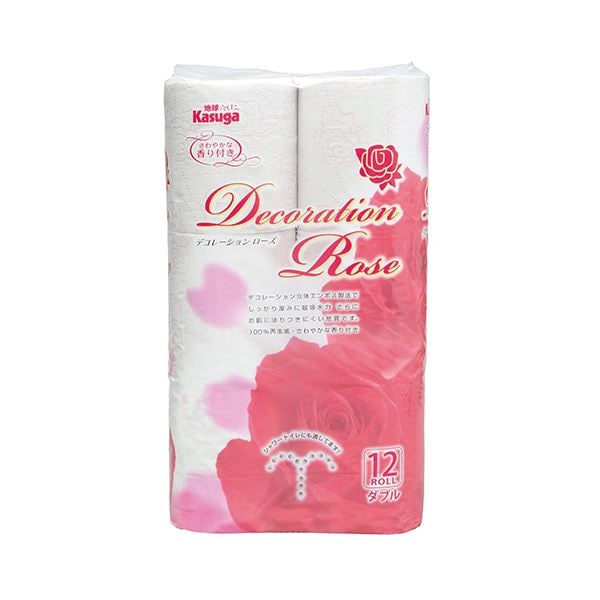 （まとめ）春日製紙工業 デコレーションローズピンク ダブル 芯あり 25m 1パック（12ロール） (×10セット)