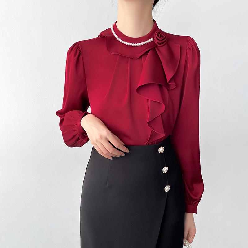 ブラウス 秋冬 フリル 白 シャツ レディース フレンチスタイル 通勤 オフィス ビジネス おしゃれ トップス パフスリーブ セレモニー フォーマル 9,254円