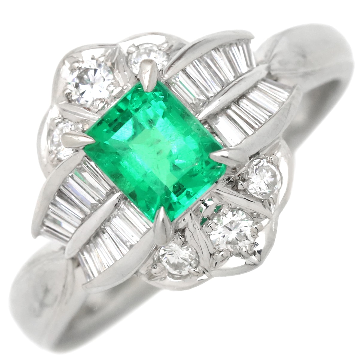 リング 指輪 エメラルド ダイヤモンド リング Pt900 エメラルド ダイヤモンド プラチナシルバー グリーン 緑 13.5号【中古】