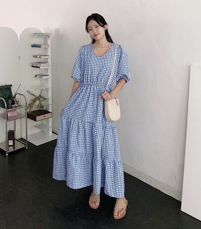 チェック ロングワンピース