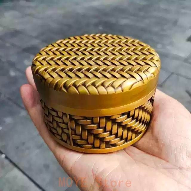 銅細工 彫刻 編み缶(茶筒) 茶道具 香道具 装飾品 工芸品 美術品 置物