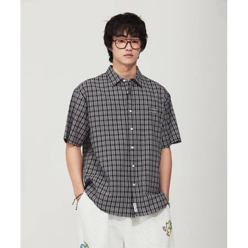 ワッキー・ウィリー WACKY WILLY ギンガムチェック半袖シャツ ブラック WA2602SS13BK 350664