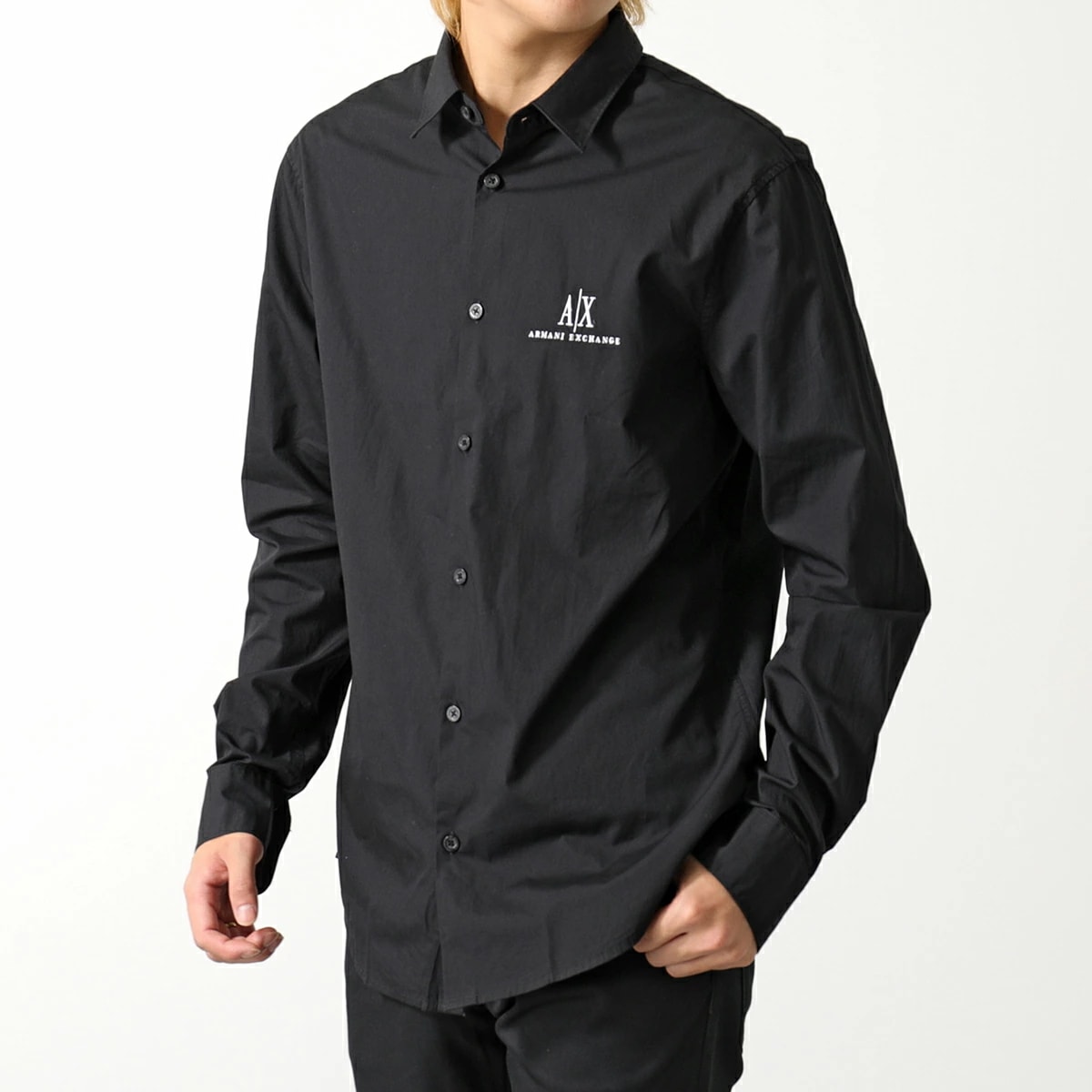 ARMANI EXCHANGE A/X アルマーニ エクスチェンジ 長袖 シャツ 8NZCP2 ZNBJZ メンズ コットン ロゴ 刺繍 1200/BLACK