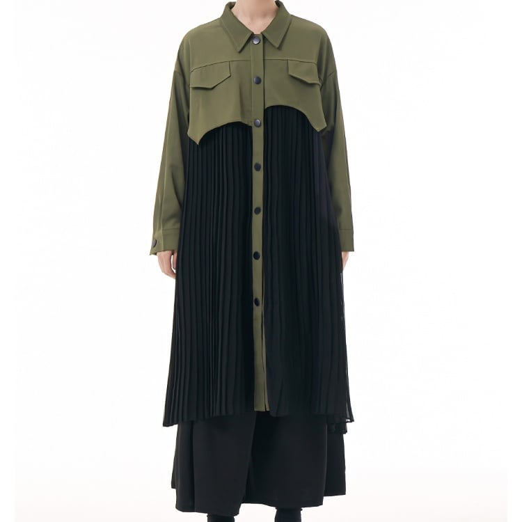 シースループリーツステッチ 長袖ミディシャツワンピース 2colors プレゼント 個性的なデザイン ステージ衣装 演出衣装 イベント こせい 個性 特徴あり 新作 TV 主演 ステージ衣装 舞台 お