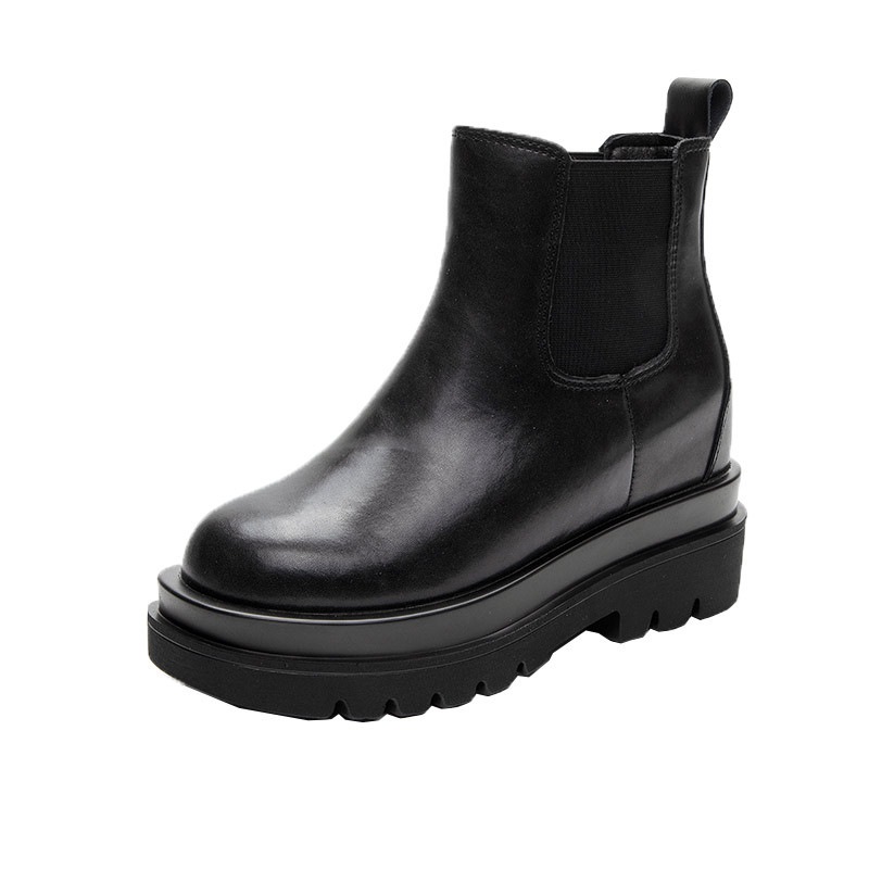 秋の本革内高煙突ブーツ女厚底カジュアルマーチンブーツ女チェルシーショートブーツ