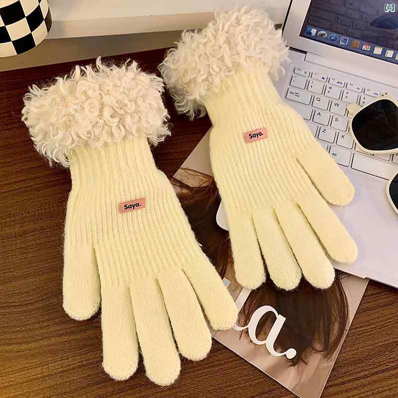 レディースファッション ファッション小物 オシャレ 冬用 ニット ウール 手袋 厚手 指し タッチ スクリーン スプリット フィンガー サイクリング 防寒 学生 暖かい