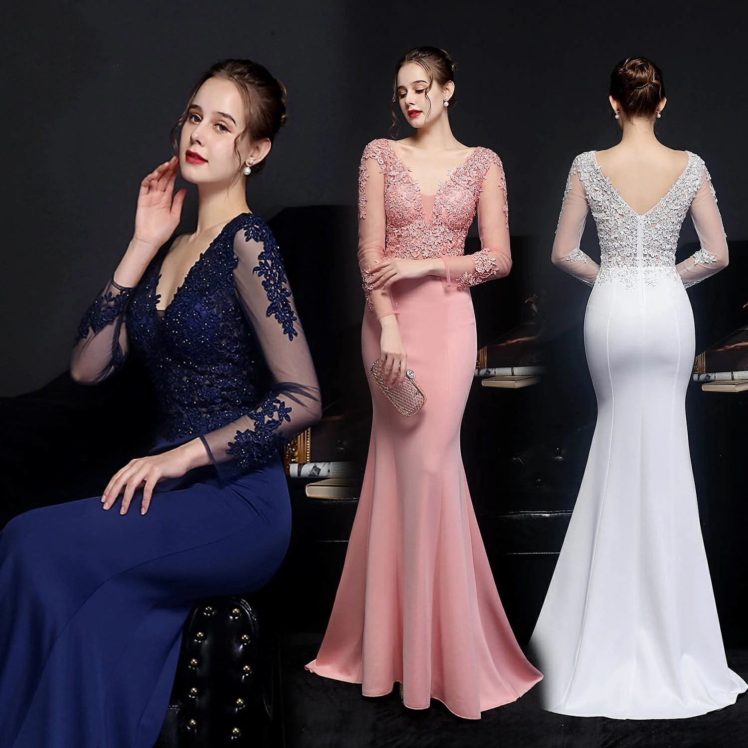 【急速出荷!】ロングドレス ウェディングドレス レース 刺繍 フォーマル 花嫁 イブニングドレス パーティードレス マーメイドドレス 結婚式 演奏会 大きいサイズ お呼ばれ