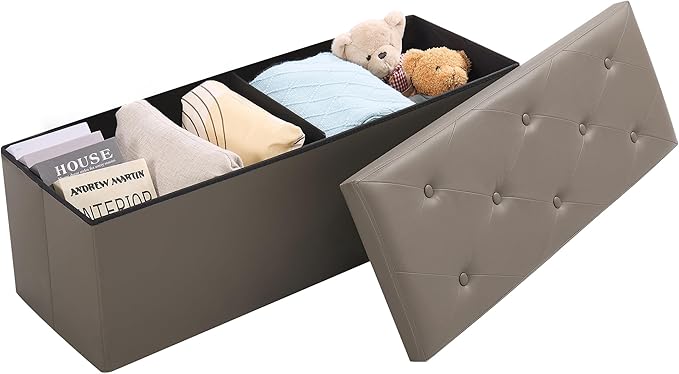 収納スツール/フットスツール/収納ベンチ/収納ボックス寸法：110cm (幅) x 38cm (奥行き) x 38cm (高さ)耐荷重50kgブラウン