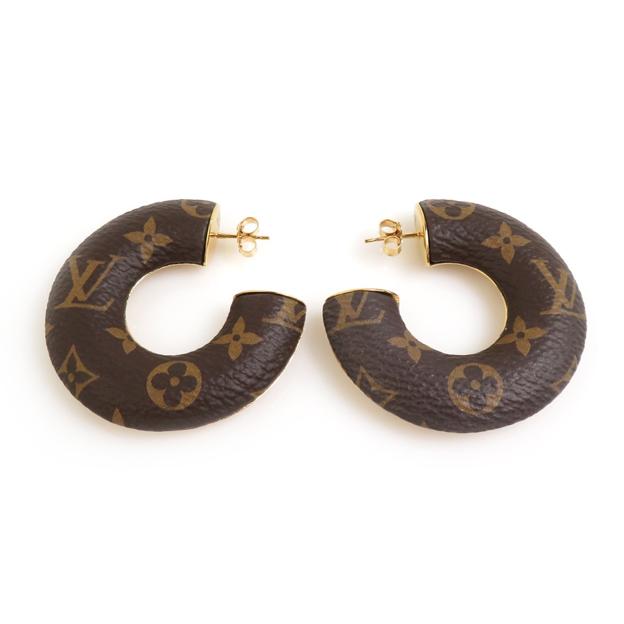 ルイ ヴィトン LOUIS VUITTON ピアス モノグラム ブックル ドレイユ フープ ワイルドLV メタル ブラウン×ゴールド レディース M00473 r10442k
