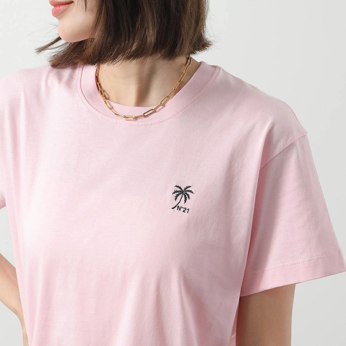 N21 ヌメロヴェントゥーノ Tシャツ F011 6328 レディース クルーネック カットソー 半袖 コットン 刺繍ロゴ 4148