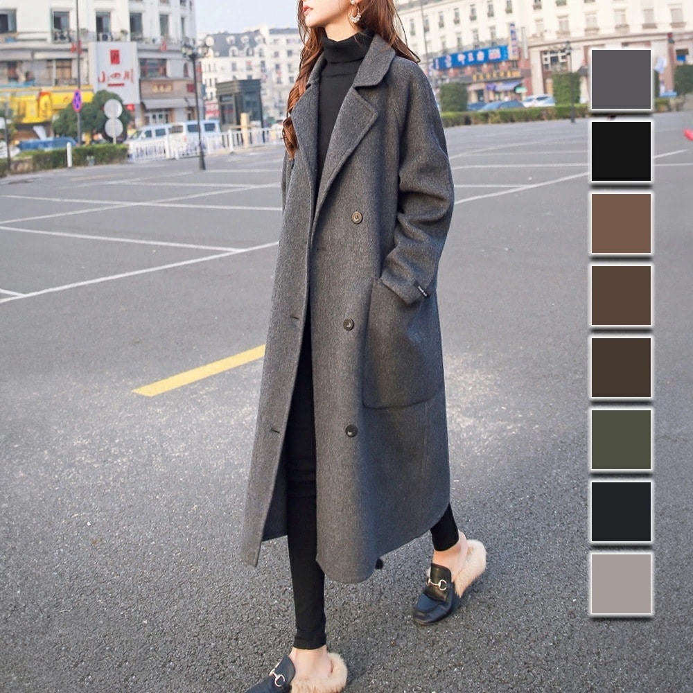 ロングチェスターコート レディース アウター 長袖 無地 秋服 冬服 10代 20代 30代 韓国ファッション 韓国 大きいサイズ オフィスカジュアル 大人