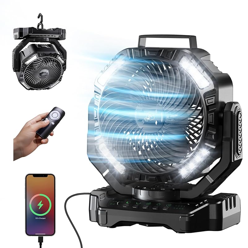 キャンプ 扇風機 充電式扇風機 40000mAh大容量 最大136時間連続使用 風量4段階調節 DCモーター 静音 Type-C充電式 吊り下げ タイマー機能 自動首振り リモコン付き 32枚高輝度L