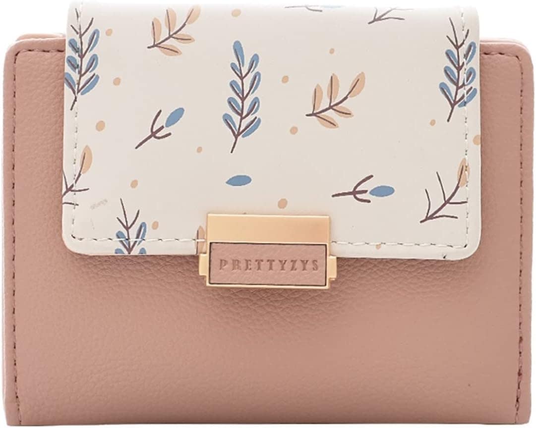 【20%OFFクーポン】財布 レディース 三つ折り 小型 英字柄 葉 ボタン ファスナー 大容量 小銭入れ カード入れ 多機能 取り出しやすい 軽い ウォレット コインケース おしゃれ かわいい プレ