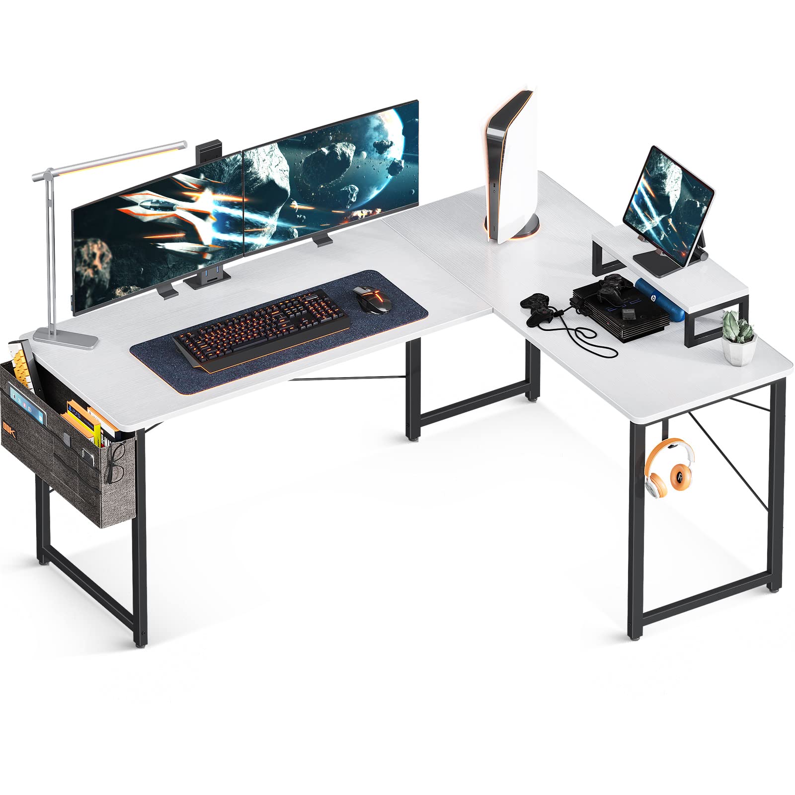 字デスク パソコンデスク 幅146 ゲーミングデスク L字型 pcデスク デスク 机 ワークデスク 左右切り替え オフィスデスク 組立簡単 在宅勤務 書斎 ホワイト 34408